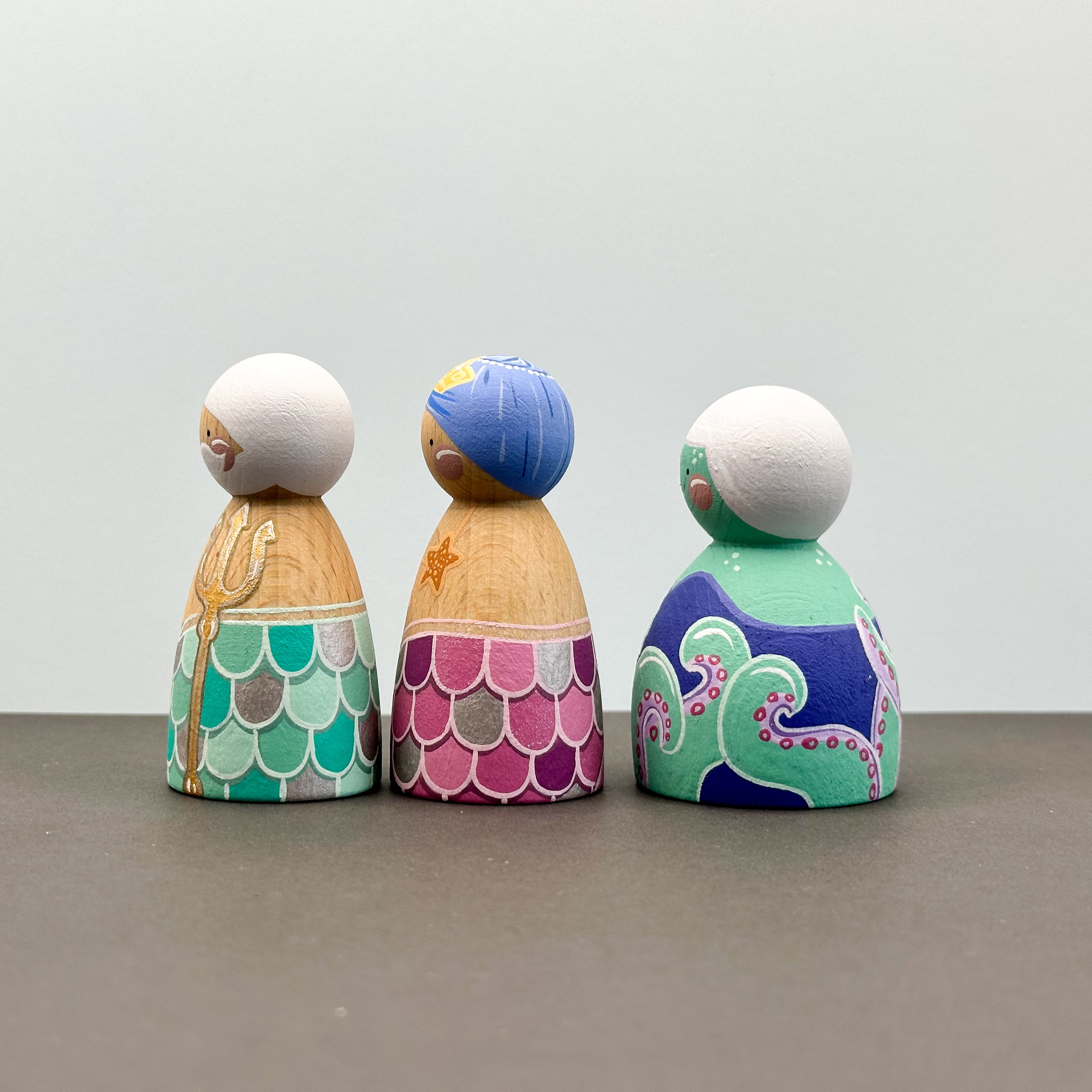 Mermaid and Octopus themed peg dolls