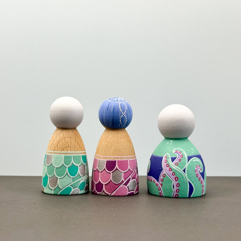 Mermaid and Octopus themed peg dolls