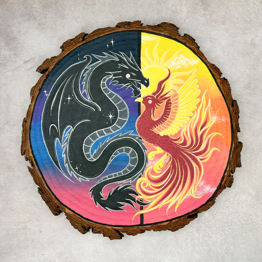 Dragon/Phoenix Painted Wood-Slice