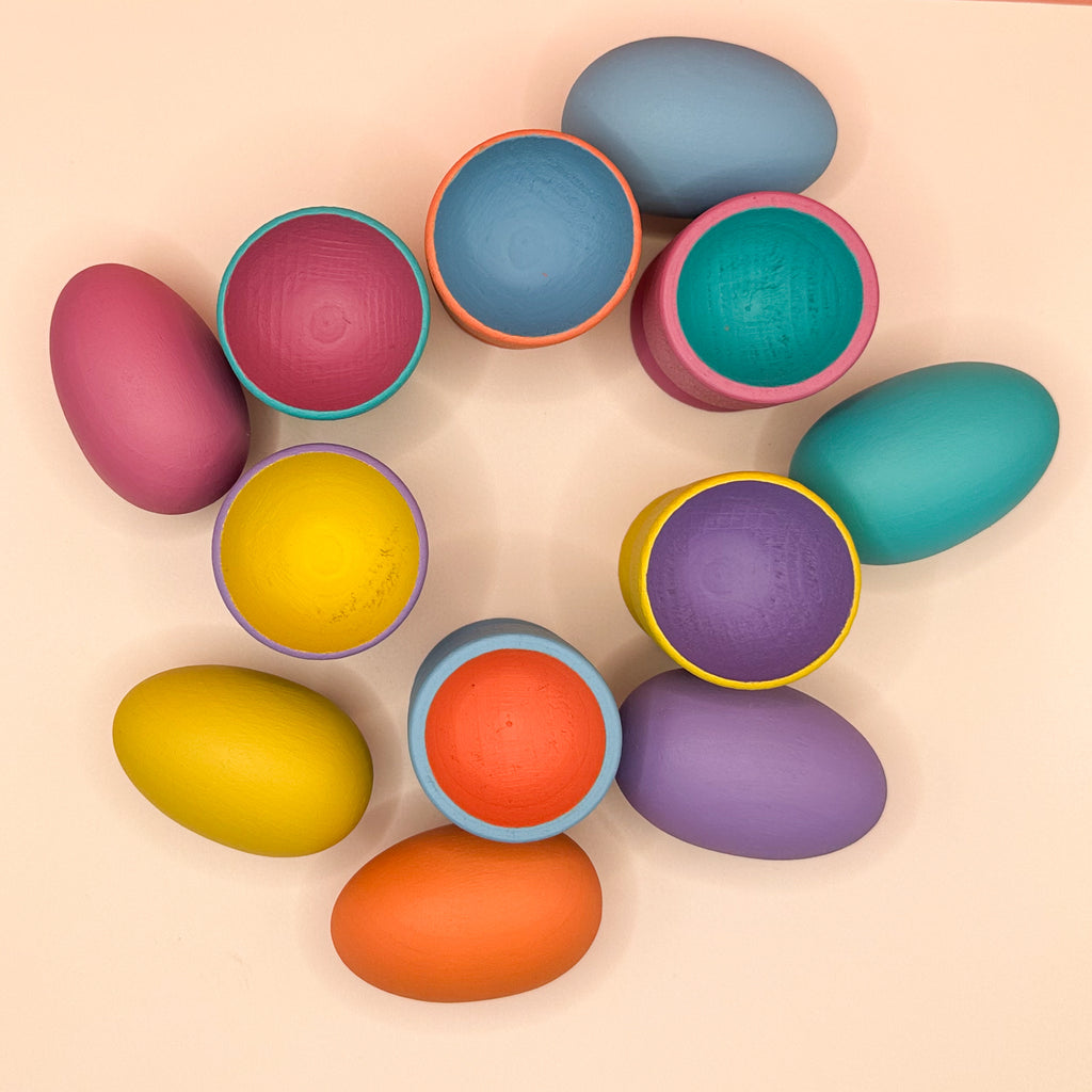 Colorful Easter eggs on a beige background