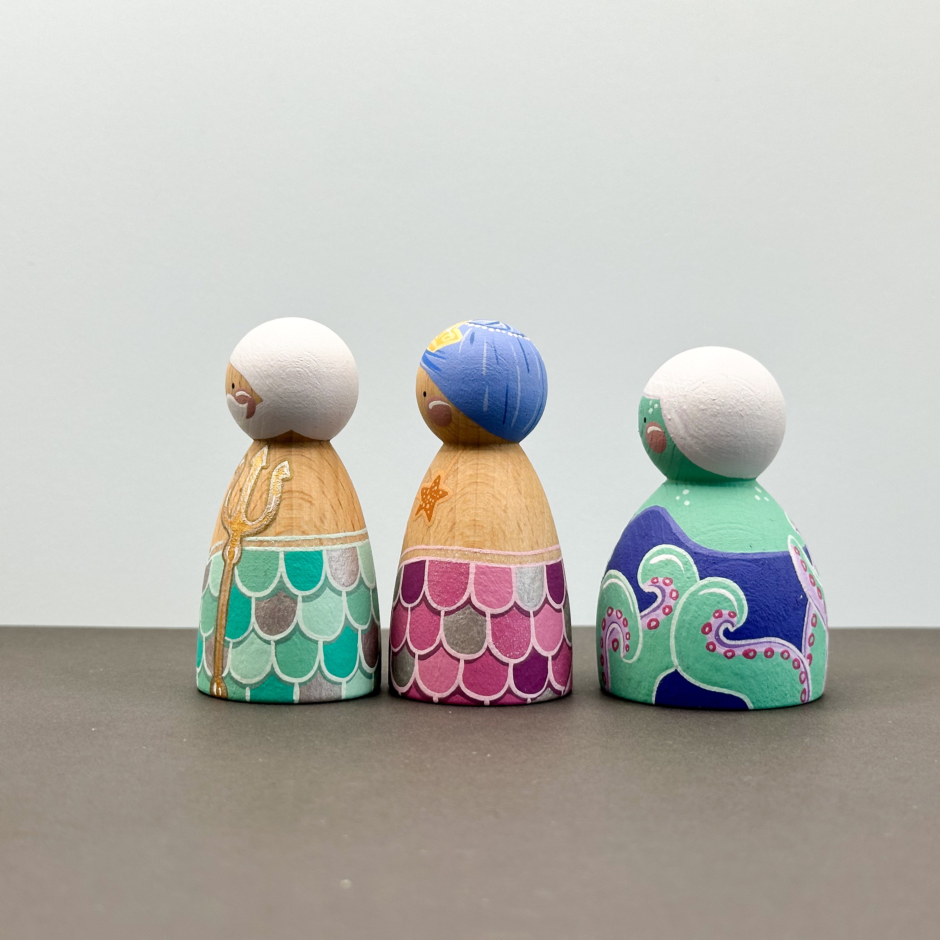 Mermaid and Octopus themed peg dolls