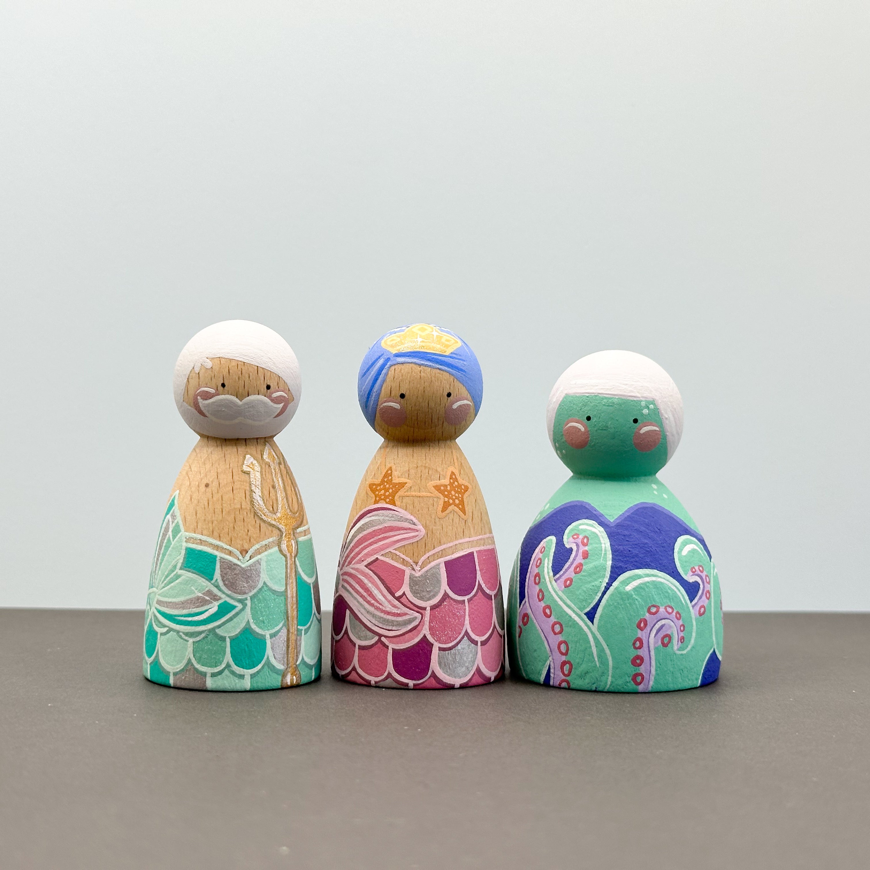 Mermaid and Octopus themed peg dolls