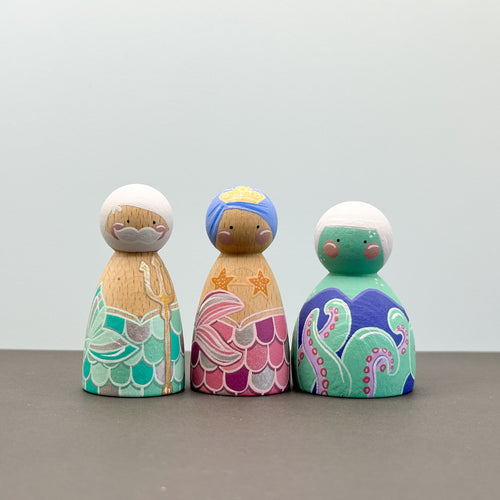Mermaid and Octopus themed peg dolls